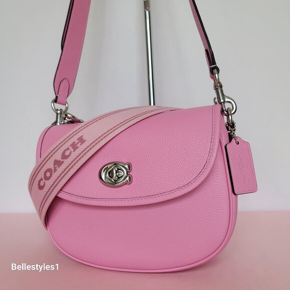 COACH Willow Saddle Pebbled Leather Saddle Crossbody Bag- Vivid Pink 🎈$265. - Picture 3 of 16